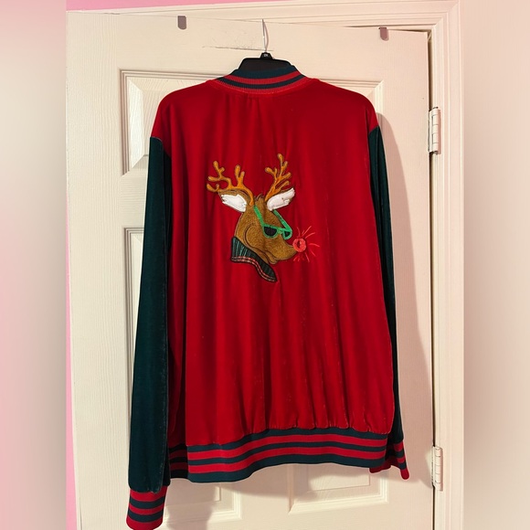 Holiday Time Men's Rudolf The Rednose Reindeer Merry Christmas Zip Up Jacket - Picture 6 of 6